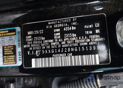 2022 Kia K5 Lxs z USA, uszkodzony, nr VIN 5XXG14J28NG151399